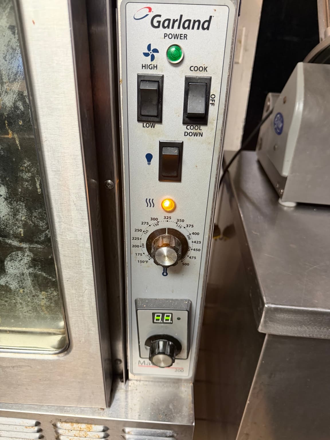 Garland commercial convection oven controls at an Upper West Side nonprofit kitchen in Manhattan